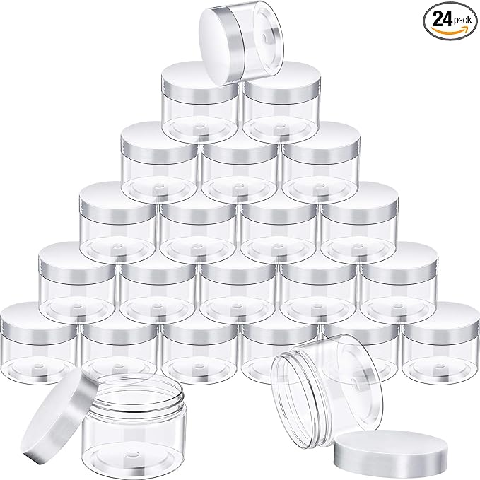 SATINIOR 24 Pieces Empty Clear Plastic Jars with Lids Round Storage Containers Wide Mouth for Beauty Product Cosmetic Cream Lotion Liquid Butter Craft and Food(Clear Lid,10 oz)-BrightBean Baby
