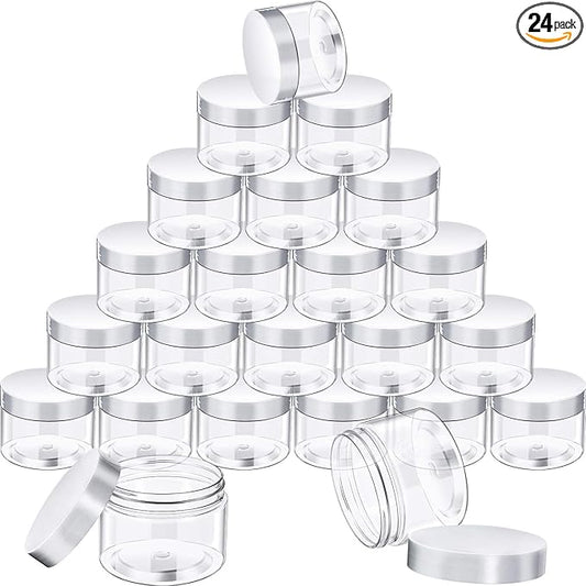 SATINIOR 24 Pieces Empty Clear Plastic Jars with Lids Round Storage Containers Wide Mouth for Beauty Product Cosmetic Cream Lotion Liquid Butter Craft and Food(Clear Lid,10 oz)-BrightBean Baby