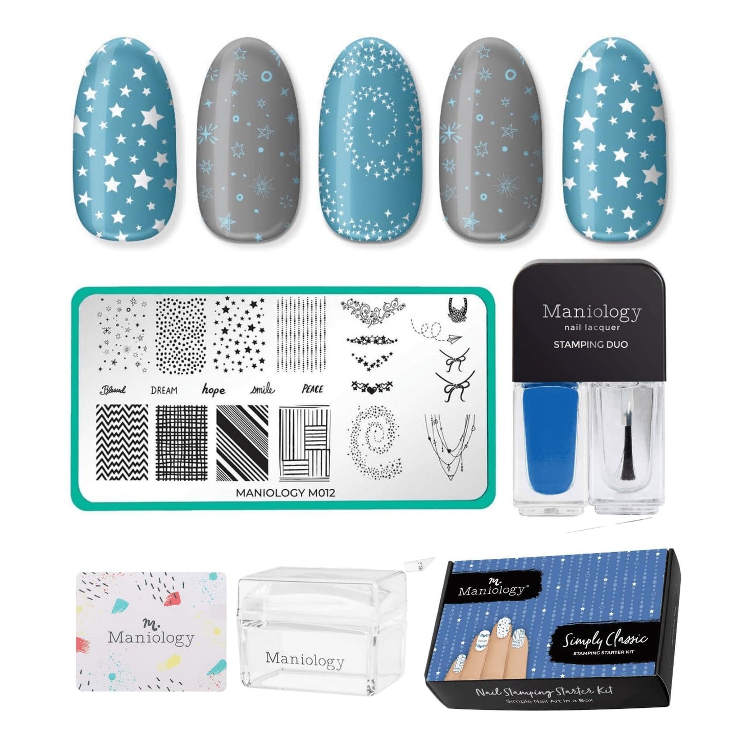 Maniology Simply Classic Nail Stamping Starter Kit | Timeless Nail Art, Elegant Patterns DIY Manicure – Includes Stamping Plate, Polish, Top Coat, Stamper & Scraper Card-BrightBean Baby