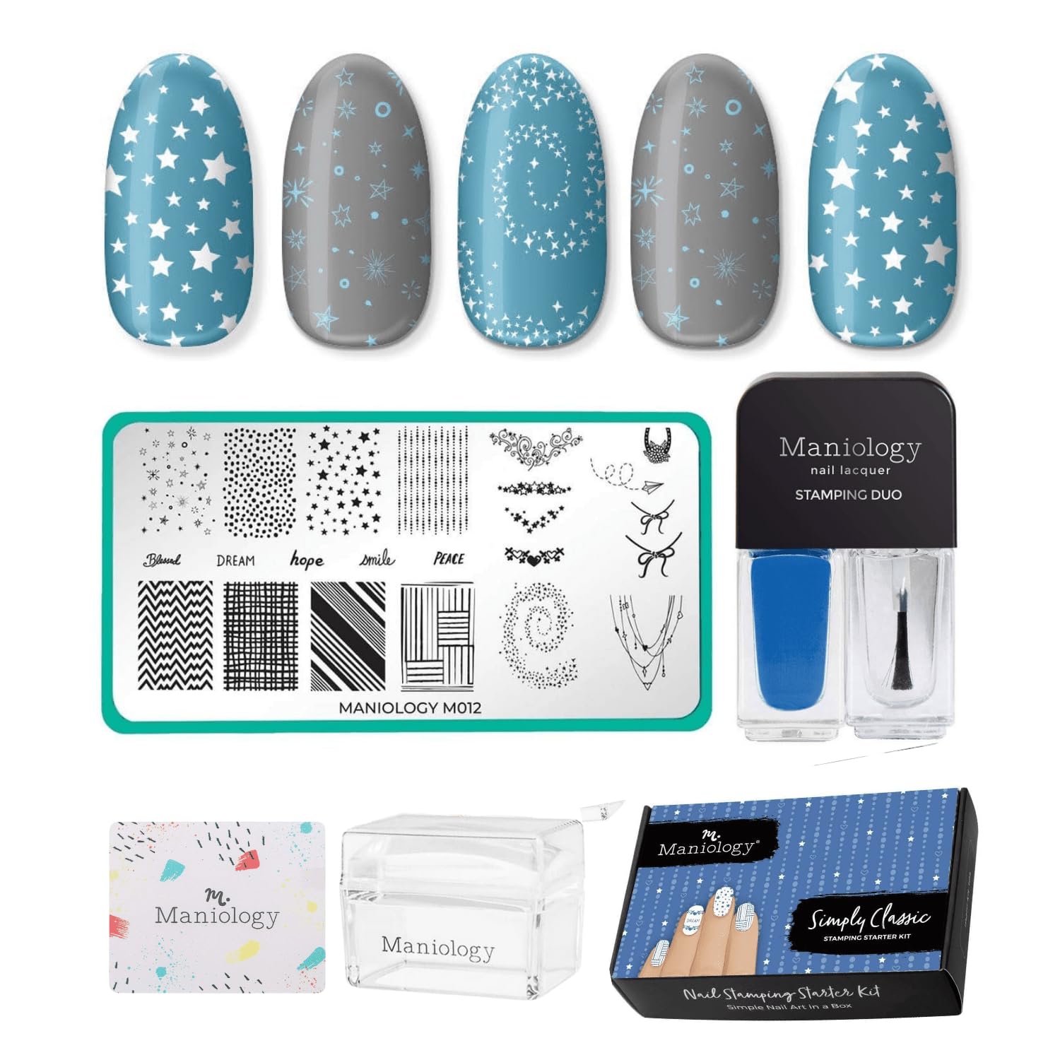 Maniology Simply Classic Nail Stamping Starter Kit | Timeless Nail Art, Elegant Patterns DIY Manicure – Includes Stamping Plate, Polish, Top Coat, Stamper & Scraper Card-BrightBean Baby