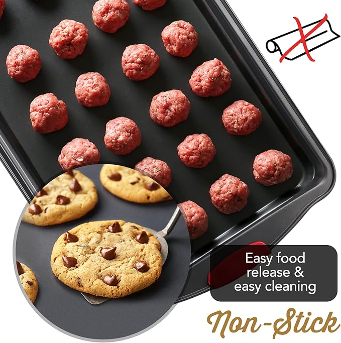 Baking Sheet Set, 3-Piece Cookie Sheet Set with Silicone Handles, Steel Baking Pans Set, Durable Baking Sheets for Oven, BPA Free Cookie Sheets for Baking Nonstick Set, Sheet Pan - Black Baking Pan