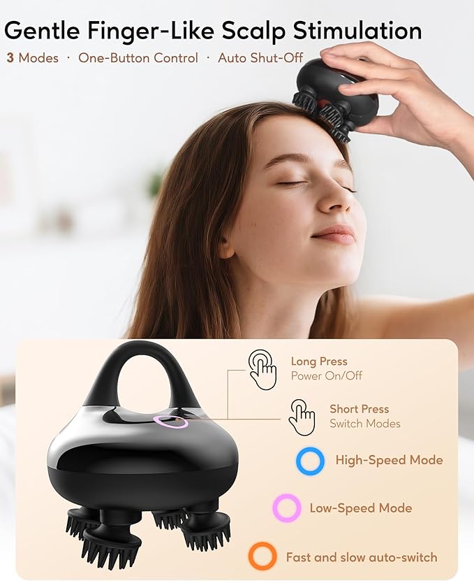 arboleaf Electric Scalp Massager Kneading Head Massager Scalp Stress Relax, Portable 6 in 1 Hair Massage with 12 Removable Massage Claws, Recharagable Head Stratcher, Gift for Mom Dad-BrightBean Baby