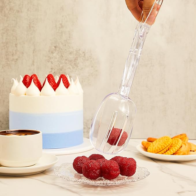 Tioncy Set of 12 Plastic Salad Scissor Tongs 11.2 Inches for Serving Reusable Food Tongs, Clear Utensils for Chef Cooking, Kitchen, Buffet, Party, Catering Supplies