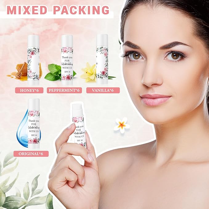 48 Pack SPF 30 Sunscreen Lip Balms Bulk Thank You for Celebrating with Us Sunscreen Care Lip Balm Sticks Wedding Party Favor Baby Bridal Shower Party Supplies Thank You Gifts for Guest-BrightBean Baby