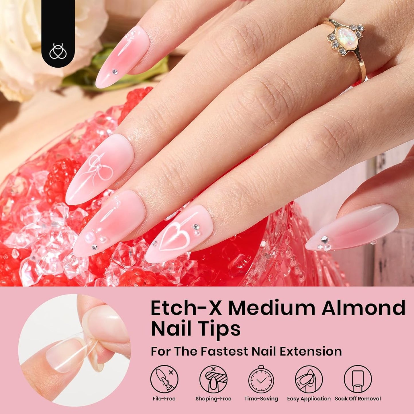 Beetles Gel Nail Tips Medium Almond Etch X Nail Tips, 12 Sizes 288 PCS Half Matte Full Cover False Nails Clear Acrylic Nails Glue on Nails DIY Gift for Women-BrightBean Baby