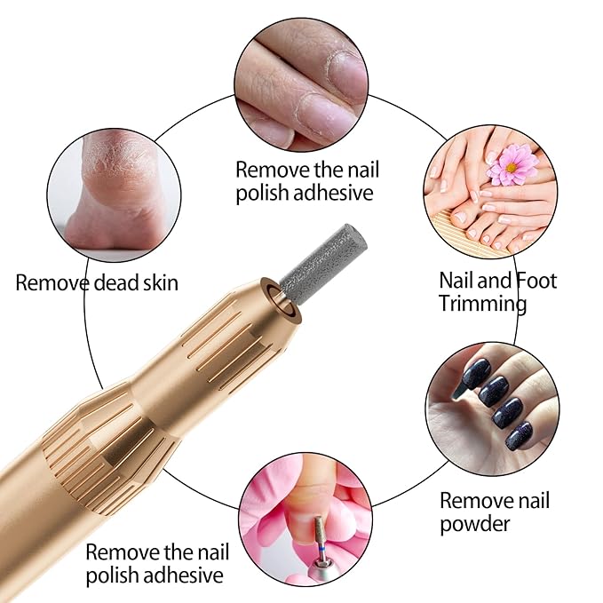 Electric Nail Drill Professional Machine Efile Manicure Pedicure Tools Portable File for Acrylic Gel Dip Powder Nails Salon Use Manicure Pedicure Nail Supplies (Gold)-BrightBean Baby