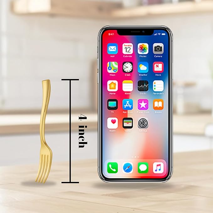 WDF Disposable Plastic Mini Forks 300 Pieces 4 Inches | Gold Plastic Forks | Thanksgiving Heavy Duty Plastic Tasting Forks | Perfect for Small Appetizers and Desserts for Wedding/Party/Birthday