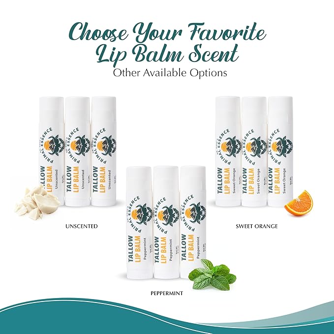 Moisturizing Tallow Lip Balm – Grass-Fed Beef Tallow with Organic Coconut Oil, Beeswax, and Vitamin E – Lip Balm Set – Variety Pack – Travel Essential – 3-Pack-BrightBean Baby