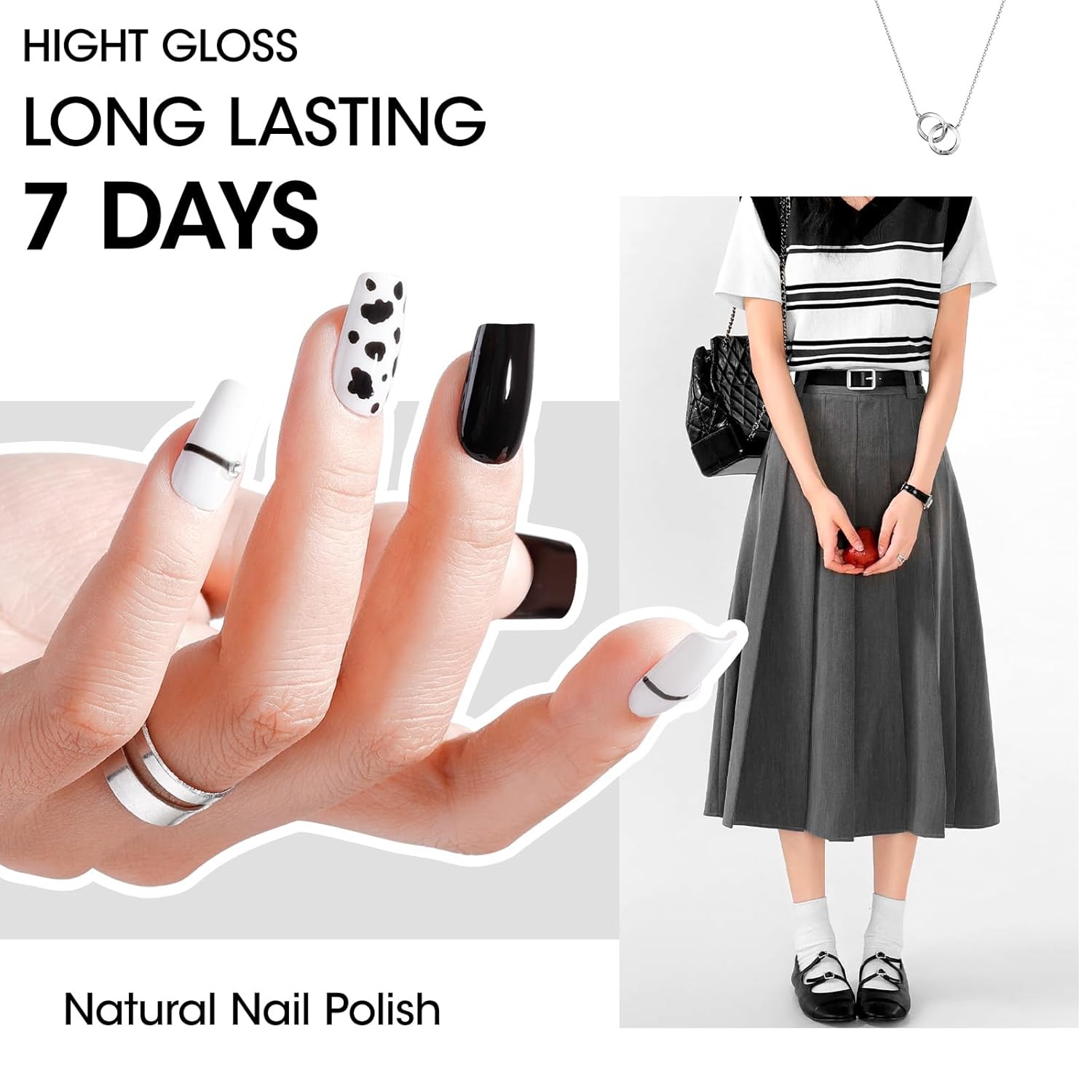 Gellen 4 Colors Black White Gray Nail Polish Set & Base Top Coat, Fall Winter Trendy Winter Black White Grey Regular Nail Polish Quick Air Dry Set for Women DIY Nails Home Salon, Hema Free, Toxin Free-BrightBean Baby