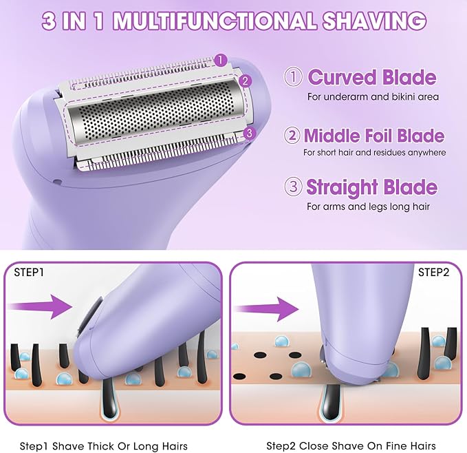 Bikini Trimmer Electric Razors for Women,3 in 1 Body Hair Removal Kit for Face,Pubic,Arm, Leg, Armpit, Bikini Trimmer,Painless IPX6 Waterproof Rechargeable Portable Lady Shavers Wet & Dry Gifts-BrightBean Baby