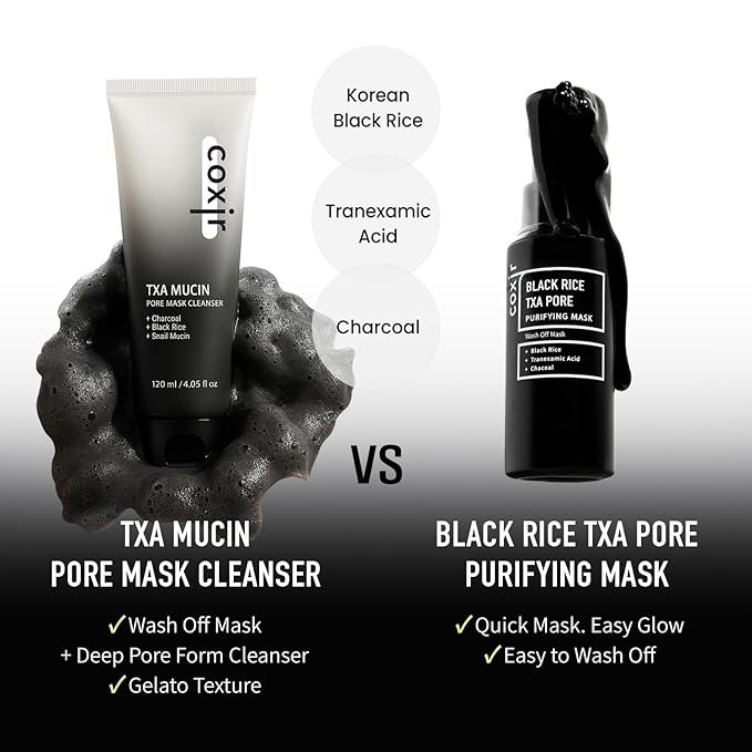 coxir TXA MUCIN ALL-IN-1 PORE MASK –Gelato Texture Wash-Off treatment | Ampoule Mask-to-Foam | Charcoal+ Snail+TXA | Blackhead Remover |Daily Pore Detox for Oily & Sensitive Skin|4.05fl.oz-BrightBean Baby