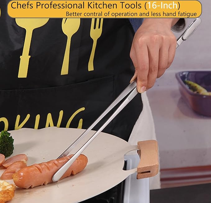 JETKONG 16-Inch Fine Tweezer Tongs Extra-Long Cooking Tweezer Stainless Steel Kitchen Tweezers (Round-Tips)