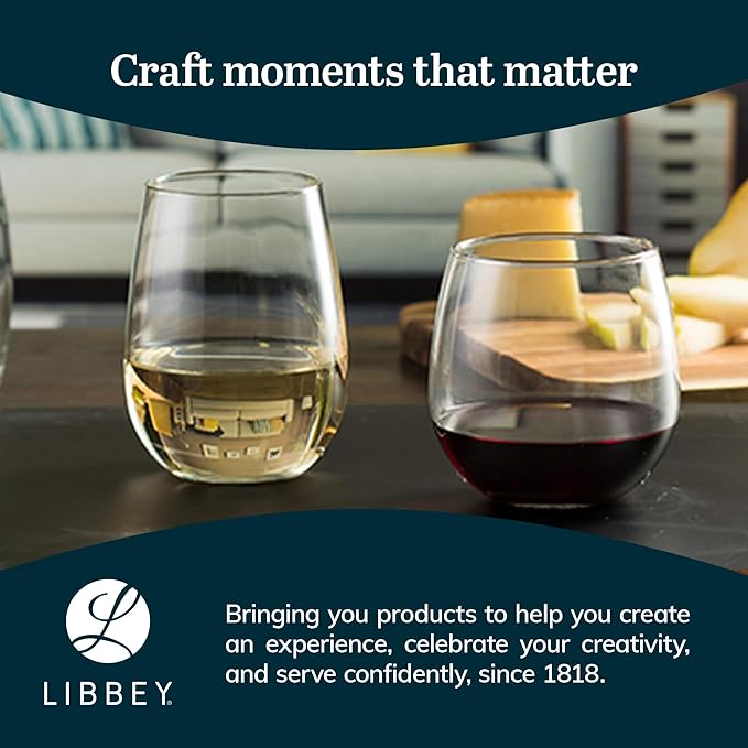 Libbey Stemless Wine Glasses Set of 12, Dishwasher Safe Set Of Wine Glasses, Perfect for Cocktails, Water, and Outdoor Glassware