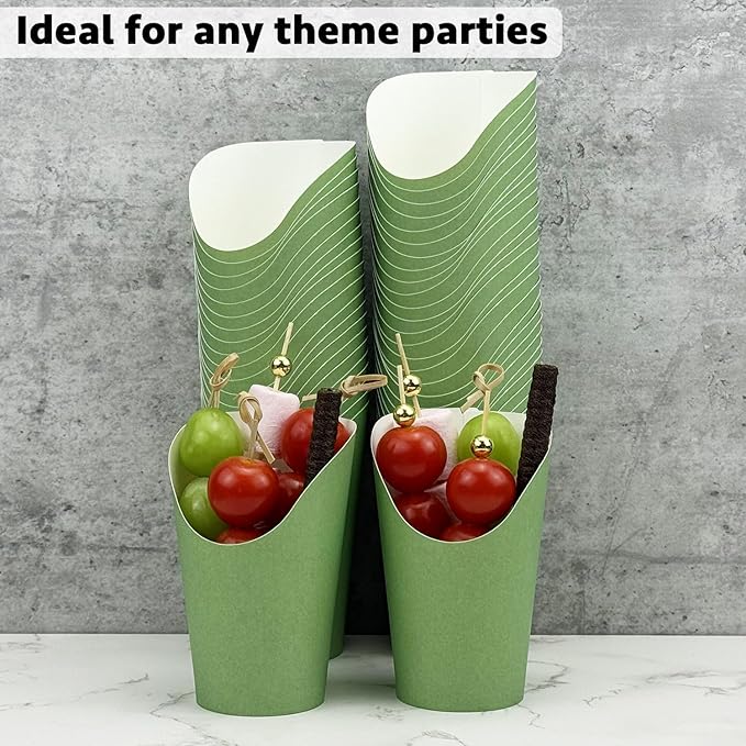 CAMKYDE 100 Pcs French Fries Holder, 12oz Disposable Paper French Fry Cups Sage Green Charcuterie Cups for all Occasions (12oz, Sage Green)
