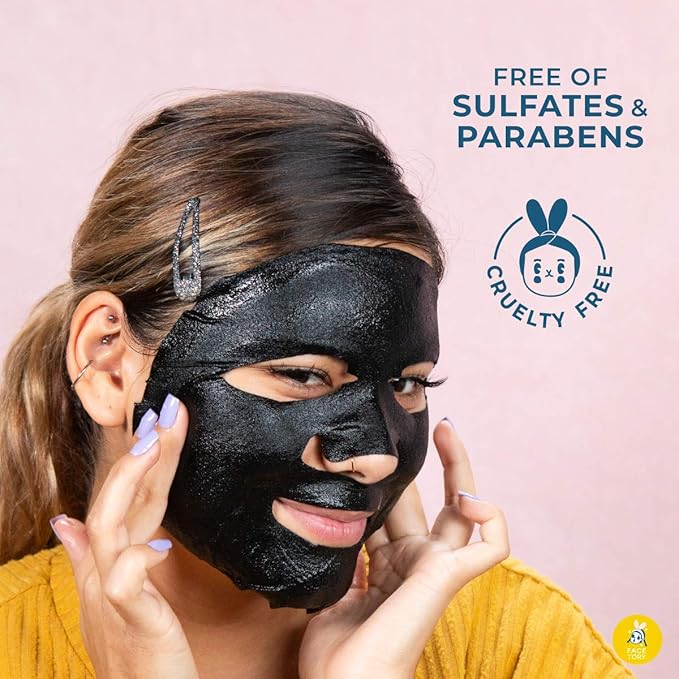 FACETORY K Beauty Face Mask Skin Care - LET'S TALK DETOX PURIFYING Sheet Mask with Charcoal & Volcanic Ash | Pore Refining Charcoal Face Mask (5 Pack)-BrightBean Baby