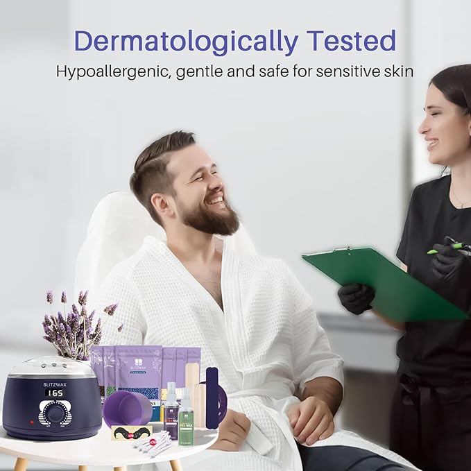 BLITZWAX Brazilian and Bikini Waxing Kit for Men, Hard Wax Warmer for Face, Legs, and Body, At Home Hair Removal Kit, Beginner Friendly, Quick Heating, 30 Nose Wax Sticks-BrightBean Baby