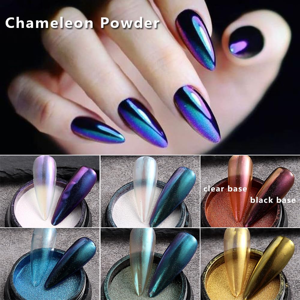 10Pcs Chrome Nail Powder Set, Holographic Unicorn Laser Nail Powder, Aurora Mermaid Iridescent Chameleon Mirror Effect Pigment Glitter Dust for Salon Home Nail Art DIY Decorations-BrightBean Baby
