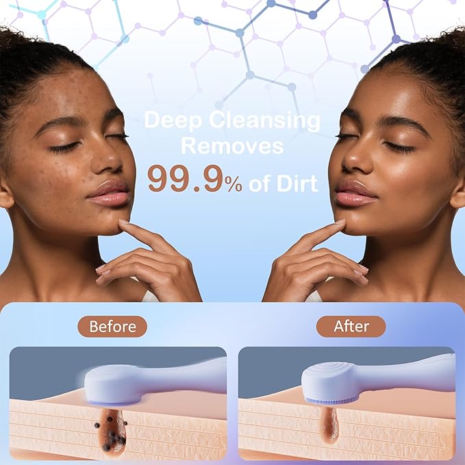 Facial Cleansing Brush Silicone Face Scrubber Waterproof Rechargeable Exfoliator Massage Device for Men & Women, Deep Pore Cleansing, Exfoliating, Removing Blackhead Electric Face Scrub Brush (Blue)-BrightBean Baby