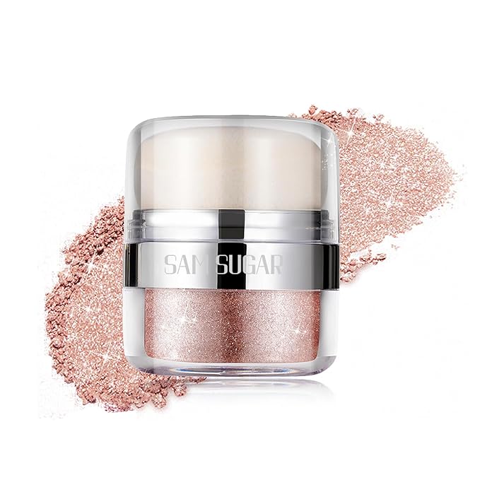 Glitter Body Highlighter Powder Body Shimmer Sparkle Face Brightening Highlighter Powder for Face Eyes Body Glow Makeup With sponge head（06#）-BrightBean Baby