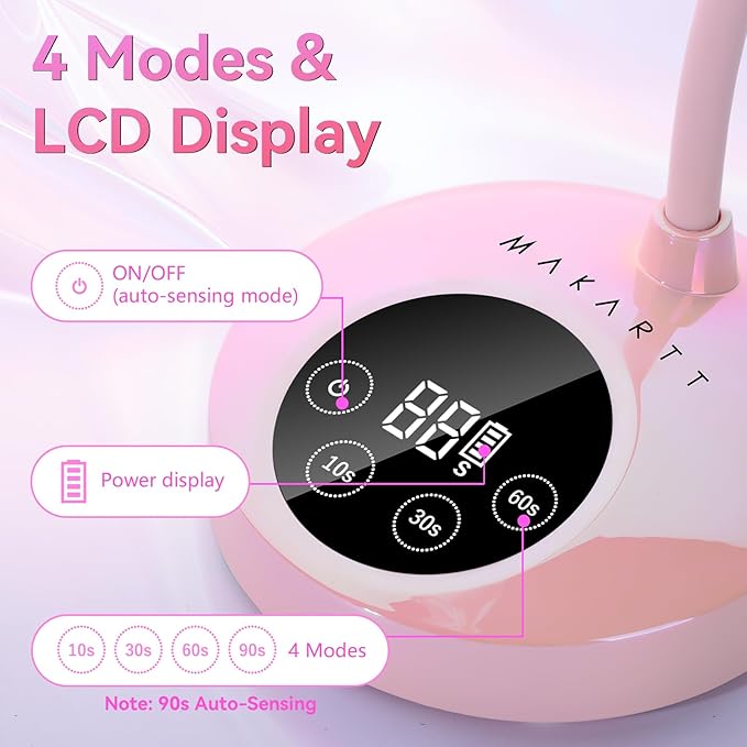 Makartt UV LED Nail Lamp - Mini UV Light for Gel Nails Polish Fast Curing Goosenecks Lamp 30W Rechargeable LED Nail Light Nail Dryer with 4 Timers & Auto Sensor for Salon Home DIY Use-BrightBean Baby