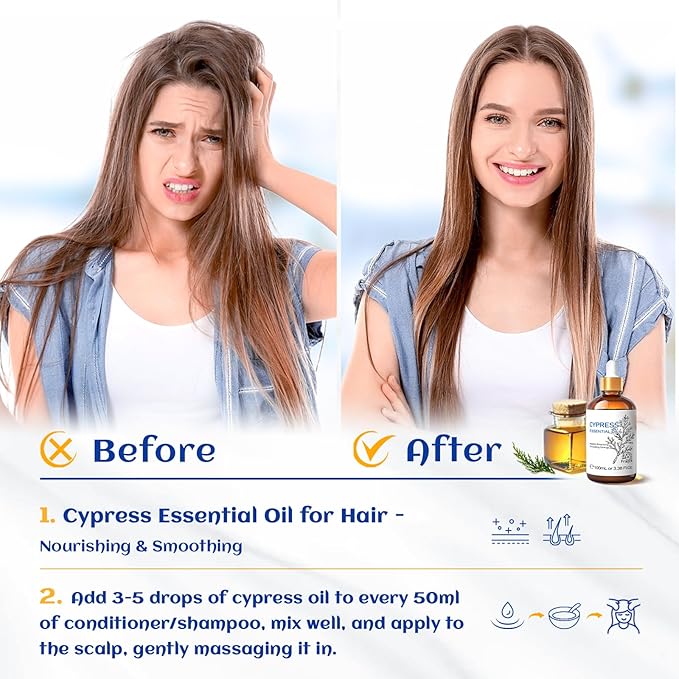 HIQILI 100ML Cypress Essential Oil, 100% Natural for Diffuser, Skin Care, Includes 10ML Travel Bottle - 3.38 Fl Oz-BrightBean Baby