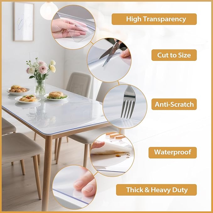 Clear Table Protector 40 x 80 Inch, 1.4mm Thick Waterproof PVC Plastic Table Cover, Durable Table Pad for Dining Room, Kitchen, Writing Desk, and Coffee Tables