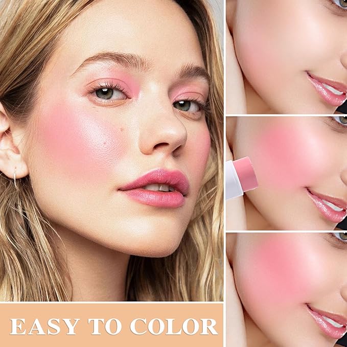 Cream Blush Stick with Brush and Makeup Sponge,Waterproof Multi Cream Makeup Stick,Lightweight,Long-lasting,2 in 1 Multi Blush for Cheeks & Lip Tint & Eyeshadow J