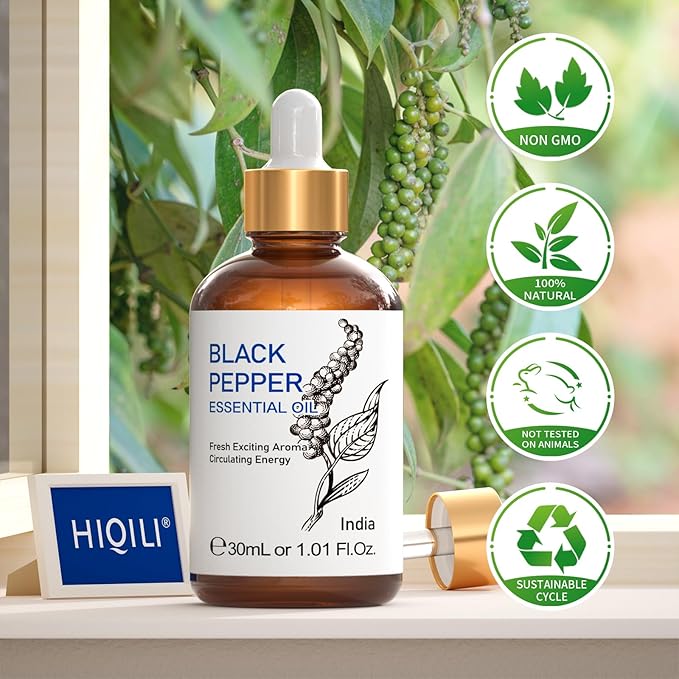 HIQILI 1 Fl Oz Black Pepper Essential Oil, 100% Pure Natural for Aromatherapy, Diffuser - 30 ML-BrightBean Baby