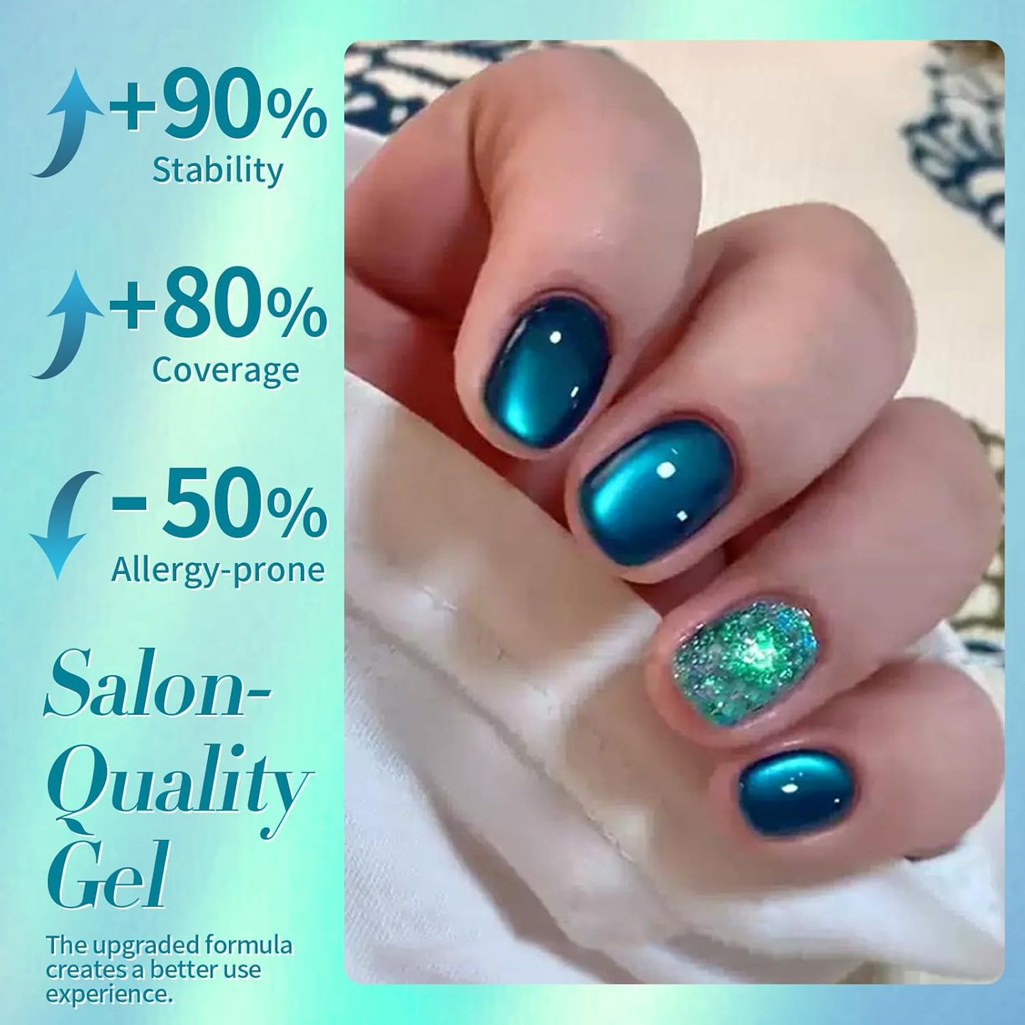Born Pretty Cat Magnetic Gel Nail Polish, Sea Blue Crystal Cat, Holographic Magnetic Nail Art Manicure Salon DIY at Home 15ML-BrightBean Baby
