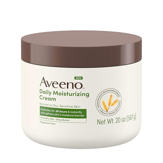 Aveeno Daily Moisturizing Cream with Prebiotic Oat & Shea Butter for Body, Face & Hands Moisturizer Cream, Hydrates Normal to Dry, Sensitive Skin, Fragrance Free, Non-Comedogenic, 20 oz-BrightBean Baby