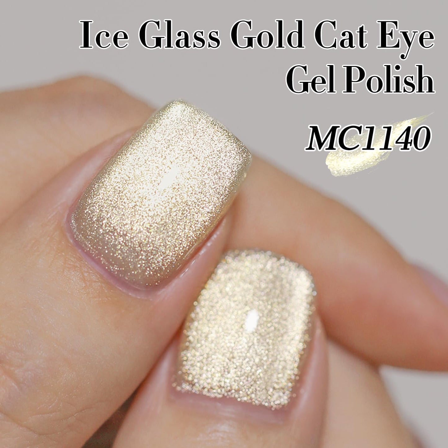 Double Rhythm Cat Eye Gel Polish with Magnet 15ML Ice Glass Holographic Glitter Shimmer Translucent Sheer Color Salon Soak Off Magnetic at Home (Gold-MC1140)-BrightBean Baby