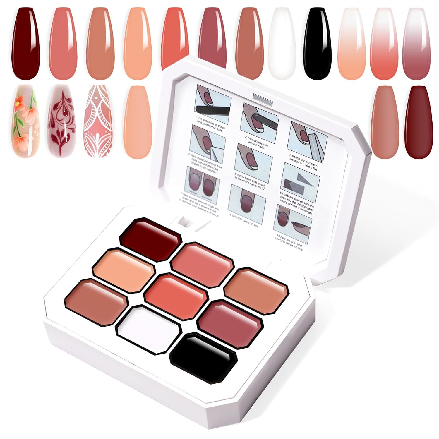 Gradient Painting Gel, 9 Colors Ombre Gel Nail Polish Nude Pink for Pigment Pat Aura Nails, French Manicure Long Lasting Home Salon DIY Nail Art Terracotta Blush（01）-BrightBean Baby