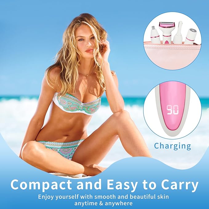 Wet & Dry Electric Razor for Women Men,4 in 1 Rechargeable Led Display Electric Shaver and Facial Hair Remover,Painless Ladies Body Razors for Nose Face Body Leg Bikini Arm Hair (Purple)