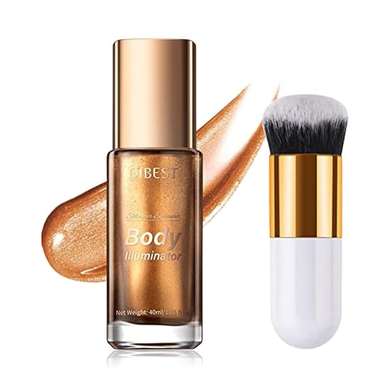 40ml Body Shimmer Oil,Liquid Body Illuminator, Waterproof Moisturizing And Glow For Face & Body, All-In-One Makeup Liquid Illuminator, Summer Body Luminizer,Makeup Brush Include (03#Bronze Gold)-BrightBean Baby
