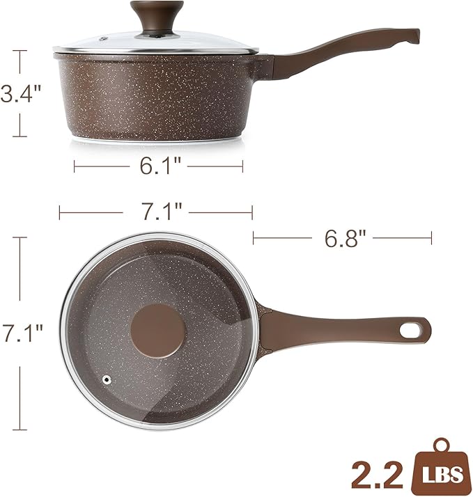 SENSARTE Nonstick Saucepan with Lid 2.0 Quarts - Granite Coating Small Pot
