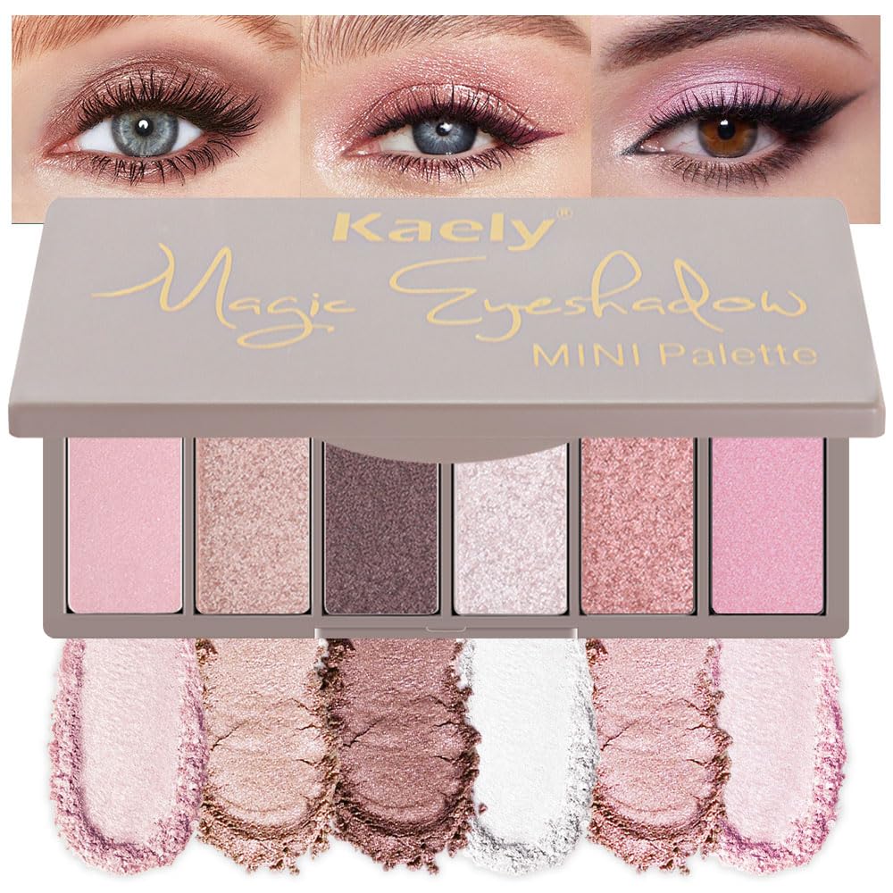 Kaely 6 Color Mini Pink Eyeshadow Palette Makeup, Highly Pigmented Eye Shadow Palette Waterproof, Natural Glitter Shimmer Eye Shadow Palette, paleta de sombras de ojos, Vegan & Cruelty-free, 08-BrightBean Baby