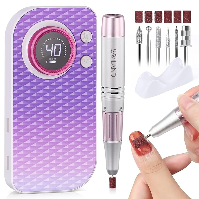 SAVILAND Essentials Electric Nail Drill: 40000RPM High-Torque Nail File Quick Removal for Acrylic Nails Easy Operation Portable Nail Drill for Beginner Home DIY Nail Art Manicure Pedicure-BrightBean Baby