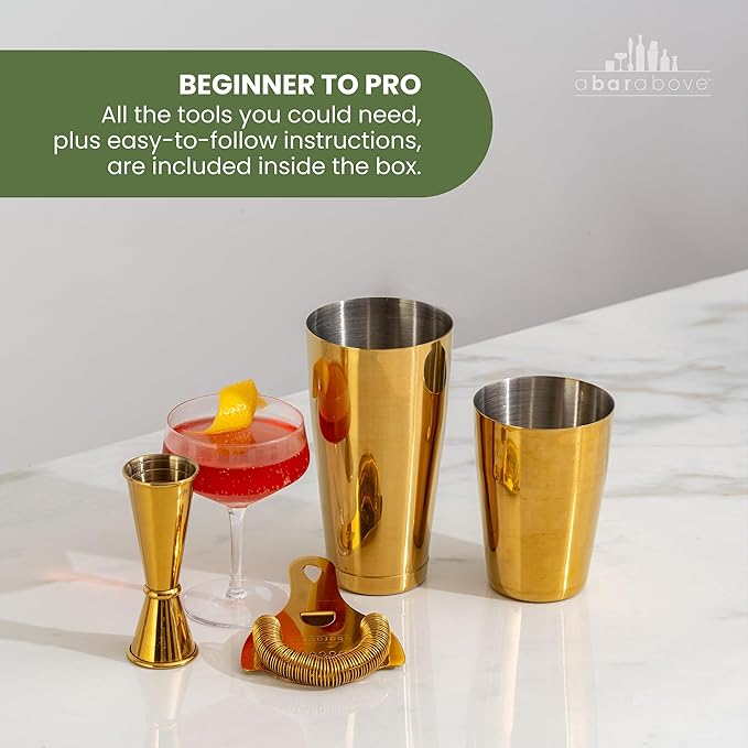 A Bar Above 4-Piece Cocktail Shaker Set for Professional & Home Bar – Premium Bar Kit Gifts Includes Strainer, Japanese Jigger & Boston Shaker Set