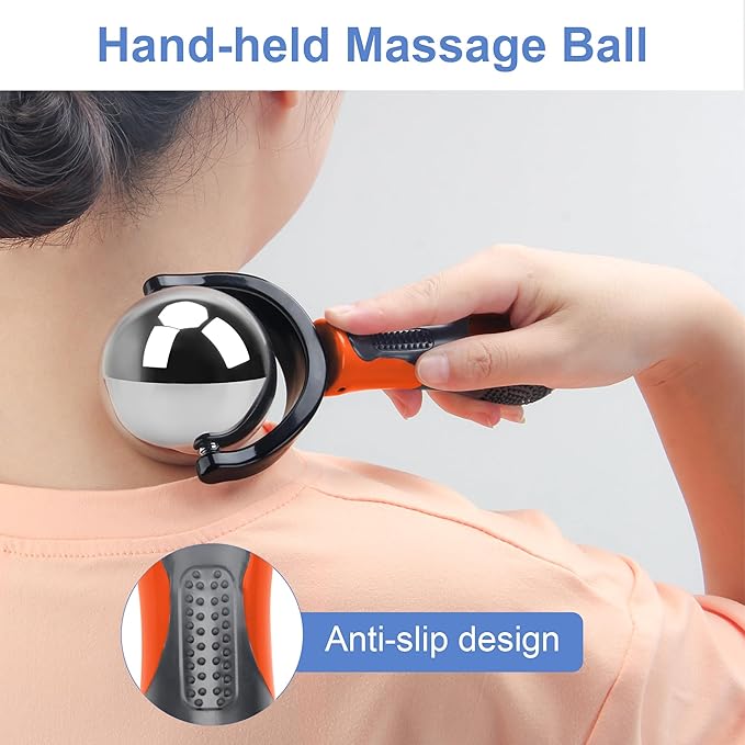 Cold Massage Roller Ball, Cold Therapy Relief, Portable Fitness Ice Roller Ball with Handle, Great Tool for Back/Neck Pain (Orange)-BrightBean Baby