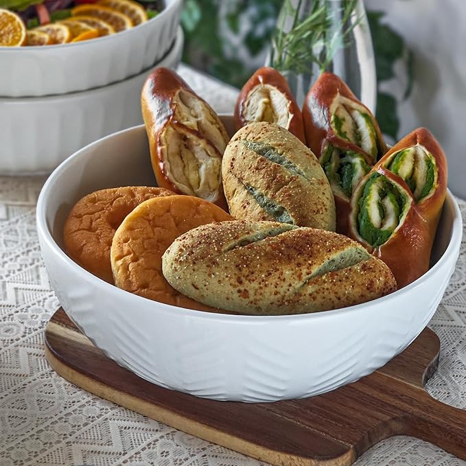 HAPPY KIT Serving Bowls, 130 OZ(11") Extra Large Salad Bowls Set of 2, Porcelain White Mixing Bowls for Salad, Soup, Pasta and Dinner, Large Ceramic Bowl Set for Entertaining