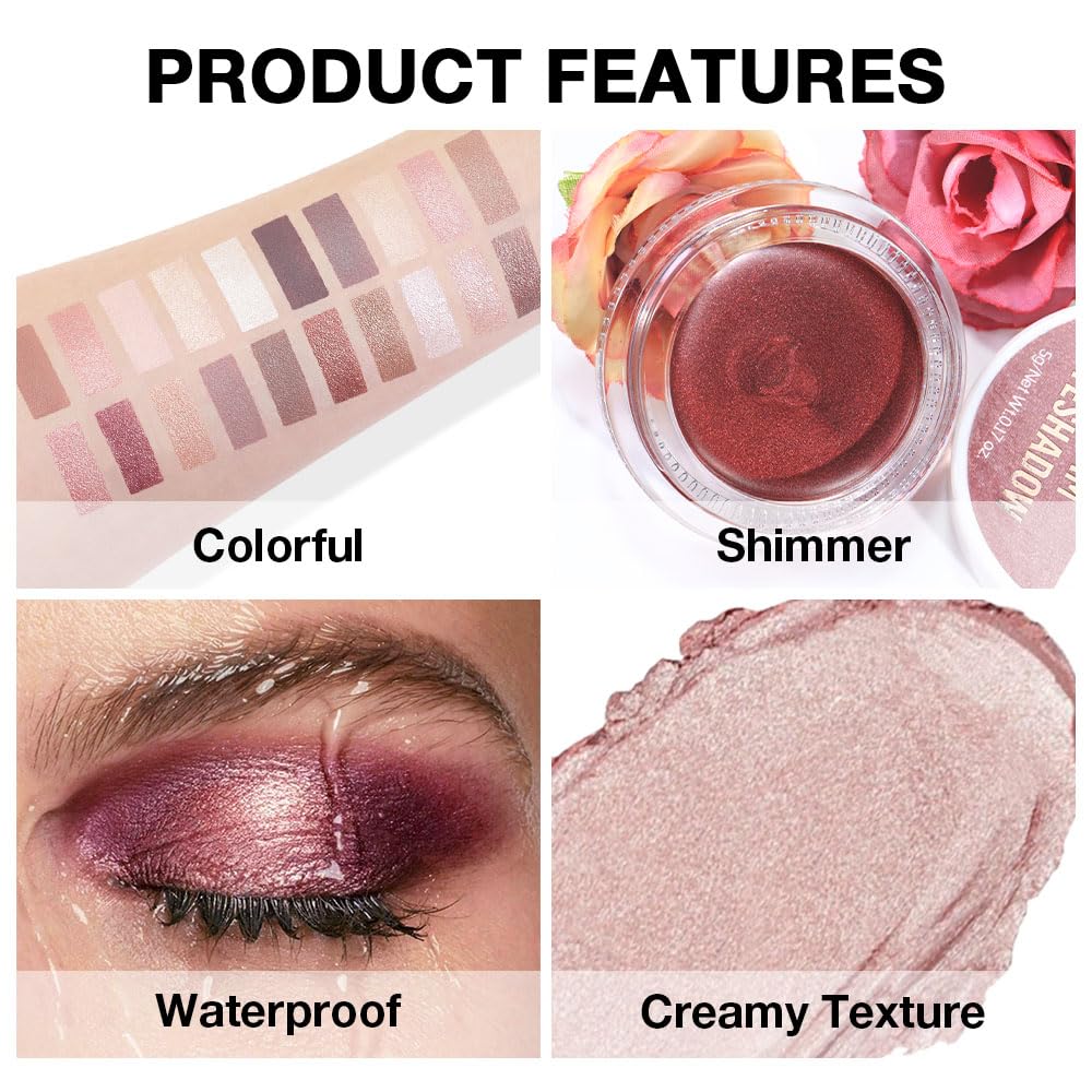 Kaely Single Cream Eyeshadow Pot, Champagne Shimmer Eye Shadow for Older Women High Pigmented Waterproof, Natural Eyeshadow Palette Makeup Brightener, sombras en crema para ojos, Blendable, 17-BrightBean Baby