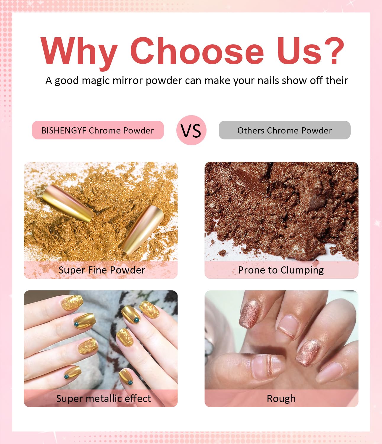 Gold Chrome Nail Powder BISHENGYF -【Magic Mirror Effect】 Pearl Chrome Nail Powder White Clear Aurora Mermaid Iridescent Nail Chrome Powder Pigment Glitter Dust for Manicure Decoation DIY-BrightBean Baby