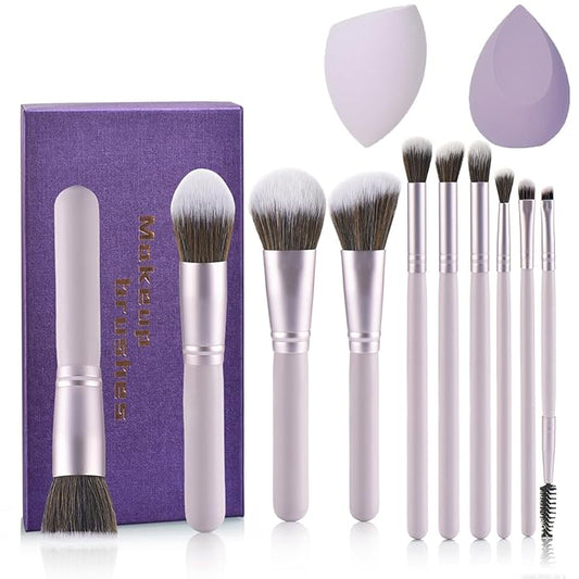 Gift Ready 10 Piece Purple Makeup Brushes Set and 2 Piece Makeup Sponge – Wooden Handle with Soft Synthetic Bristles, Concealer, Powder – (Ideal for Christmas, Birthday, Women)-BrightBean Baby