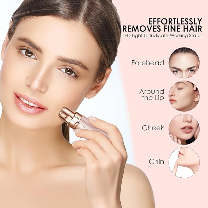 Eyebrow Facial Trimmer: 2 in1 Rechargeable Facial Hair Removal and Eyebrow Shaver - Face Lips Body Painless Facial Razor with Built-in LED Light (Pink)-BrightBean Baby