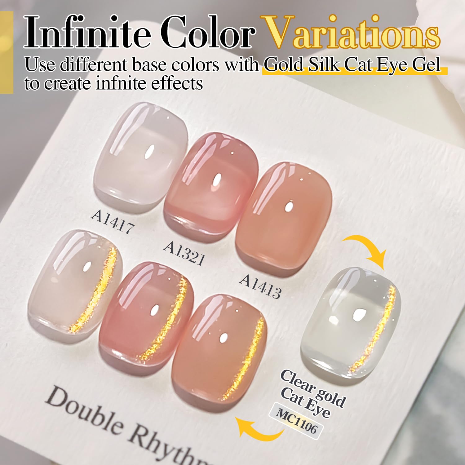 Double Rhythm Jelly Glass Cat Eye Gel Polish with Magnet 15ML Holographic Glitter Shimmer Translucent Sheer Color Magnetic Nail Polish Salon DIY at Home (MC1106)-BrightBean Baby