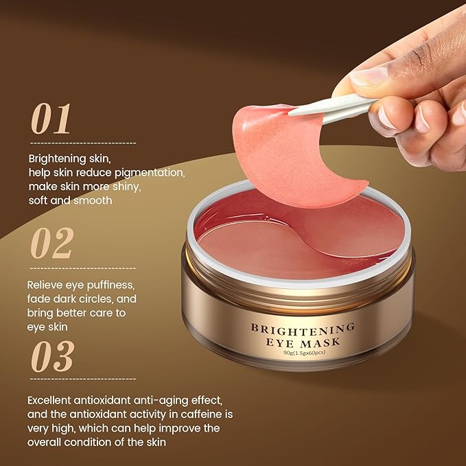 Caffeine Brightening Eye Masks - Under Eye Patches for Dark Circles, Eye Bag, Wrinkle, Puffiness with Hyaluronic Acid - Hydrating Eye Masks for Women and Men, Less Tired-BrightBean Baby