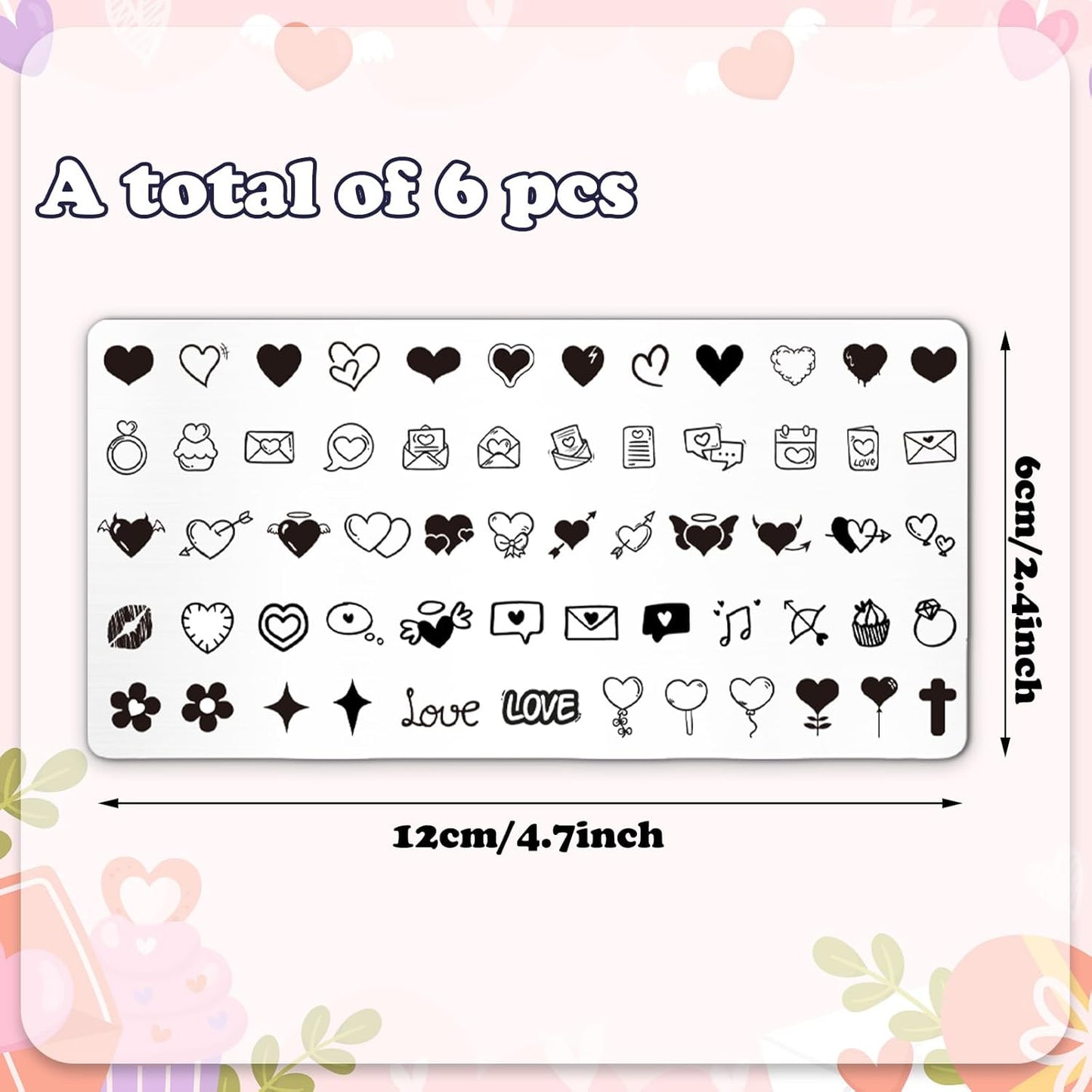 Whaline 6Pcs Happy Valentine Nail Plates Stamping Set Love Heart Stamp Templates Nail Art Plates for DIY Print Manicure Salon Design-BrightBean Baby