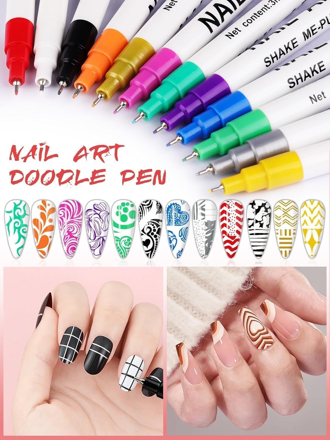 12 Color 3D Nail Art Pens Set, Kalolary Nail Point Graffiti Dotting Pen Drawing Painting Liner Brush for DIY Nail Art Beauty Adorn Manicure Tools-BrightBean Baby