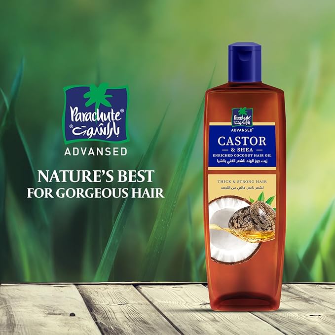 Parachute Advansed Castor & Shea Hair Oil with Coconut| Castor Hair Oil| 10x Stronger Hair| For Thick, Soft & Nourished Hair| 10.1 Fl.oz.-BrightBean Baby