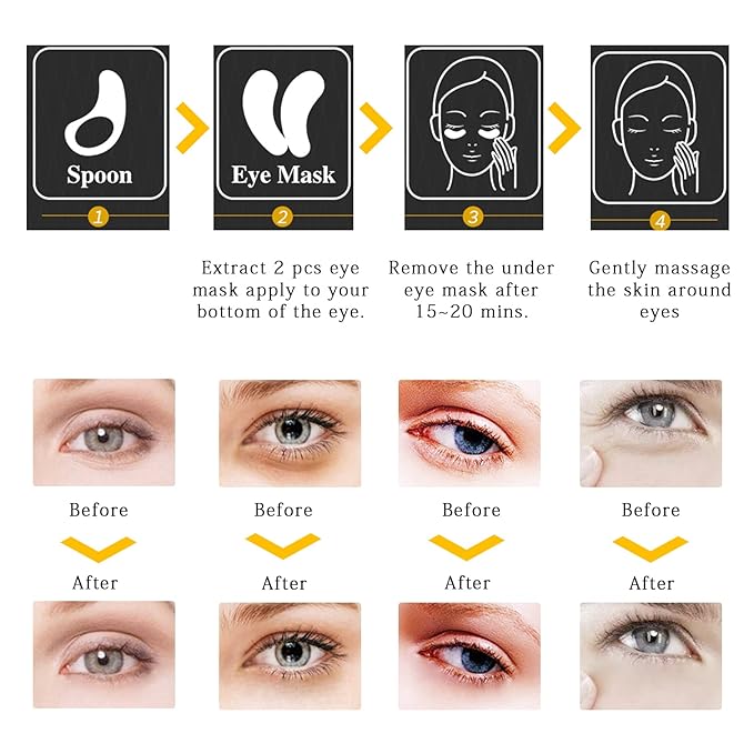 Nuonove 30 Pairs Under Eye Mask, 24k Gold Under Eye Patches, Brightening Eye Mask, Collagen Eye Mask Patches, Gold Eye Patches for Puffy Eyes, Wrinkles, Dark Circles, Eye Bags-BrightBean Baby